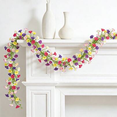 1pc Artificial Flowers Garlands, 5.9FT Artificial Morning Glory Flower Hanging Vines For Spring Summer Indoor Outdoor Home Garden Porch Wall Backdrop Wedding Arch Party Decoration, UV Resistant Maintenance-Free Fake Wildflower Garland Floral Vines