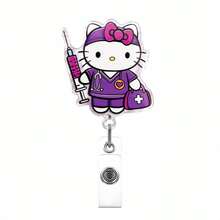 SANRIO 1個 Hello Kitty 亮片可愛卡通護士伸縮式識別證卡套夾，適用於護士、醫生、醫院工作人員日常使用 - 彩色 - 查看 10