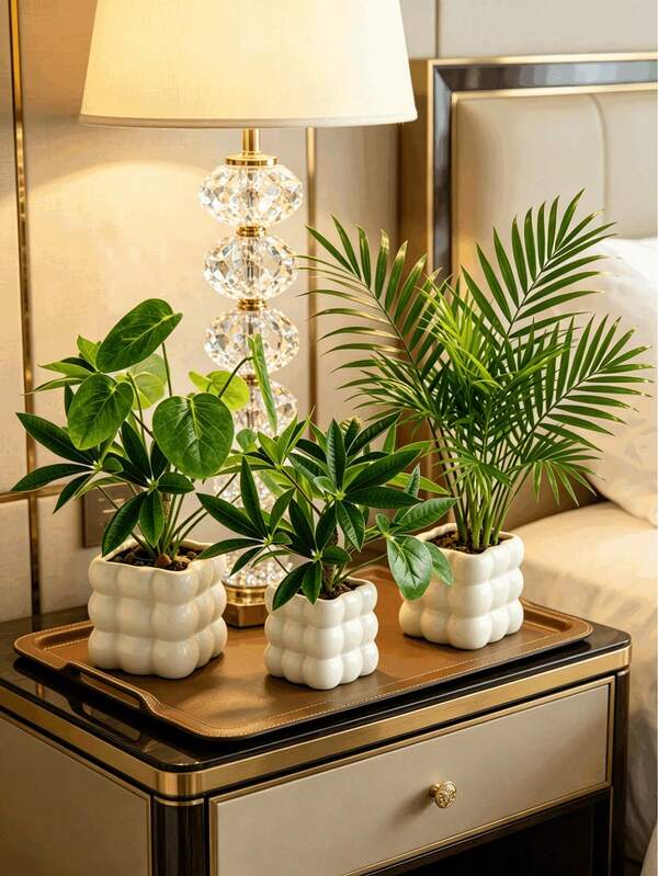 1pc Ins Style Artificial Potted Plant Decor, Fake Greenery With Fresh Green Leaves + Milky White Ceramic Pot, Low Saturation Soft Color, Suitable For Home Decor, Desk, Bedroom, Entrance, Office, Photography, Garden
