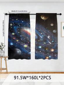 2 Panels Galaxy Nebula Starry Sky Curtains, Space Print Window Curtains, Soft Light Filtering Astronomy Curtains For Boys Girls, Machine Washable - Multicolor - View 23