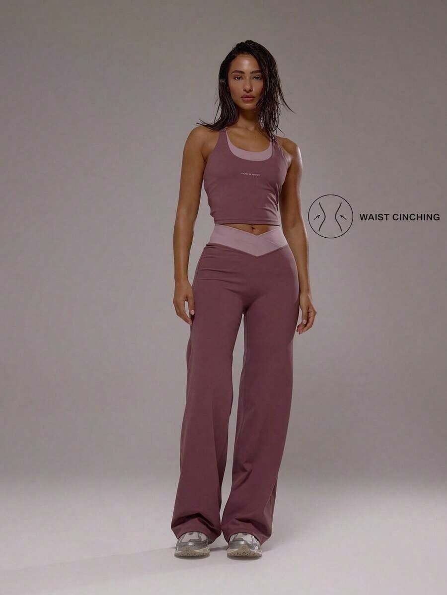 Sport Pantalones de yoga con cintura cruzada y capas, conjunto deportivo solo para actividad, entrenamiento, gimnasio, pilates, fitness, uso diario casual, cuarzo ahumado, verano, vacaciones - Morado - Ver 1