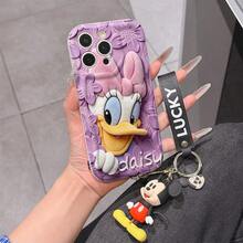 Disney Mickey Mouse Clubhouse Phone Case : 3D Fluffy Pattern Border Protector Phone Soft Phone Case With A Free Cute Mickey Bracelet Chain Lanyard, Mickey, Minnie, Goofy, Donald Duck, Daisy Duck, Pluto, For Apple 17 Promax 17 Pro 16 15 14 13 12 11 Pro Max XS Max X XR Soft Cover Summer Phone Case - 白色 - 查看 1