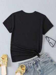 Camiseta de mujer con estampado de cactus, suave, de alta calidad y económica para uso deportivo diario - Estilo urbano vintage, unisex, holgada, de algodón, manga corta, cuello redondo, 100% algodón puro. - Negro - Ver 3