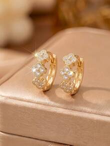 Women's Gold Cross Earrings, Elegant And Luxurious With Cubic Zirconia, Ideal For Daily Use, Parties, Weddings, Anniversary Gifts, Modern And Versatile. - 金色花朵耳環 - 查看 5