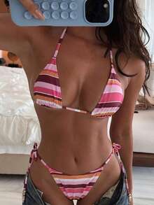 Bộ bikini mùa hè hở lưng kẻ sọc tươi sáng thời trang mới, trang phục thường ngày thanh lịch dành cho nữ đi biển, thích hợp cho các bữa tiệc bãi biển mùa hè, kỳ nghỉ giải trí mùa xuân, thiết kế lãng mạn, phong cách, độc đáo, giản dị, phong cách Bohemian, du lịch, thư giãn hàng ngày. - Nhiều màu - Xem 1