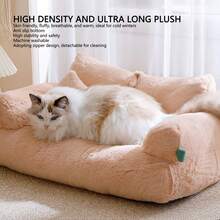 Sofá cama para mascotas, cálido, suave, cómodo, extraíble, lavable, con base antideslizante. Cama para gatos y perros. - Albaricoque - Ver 3