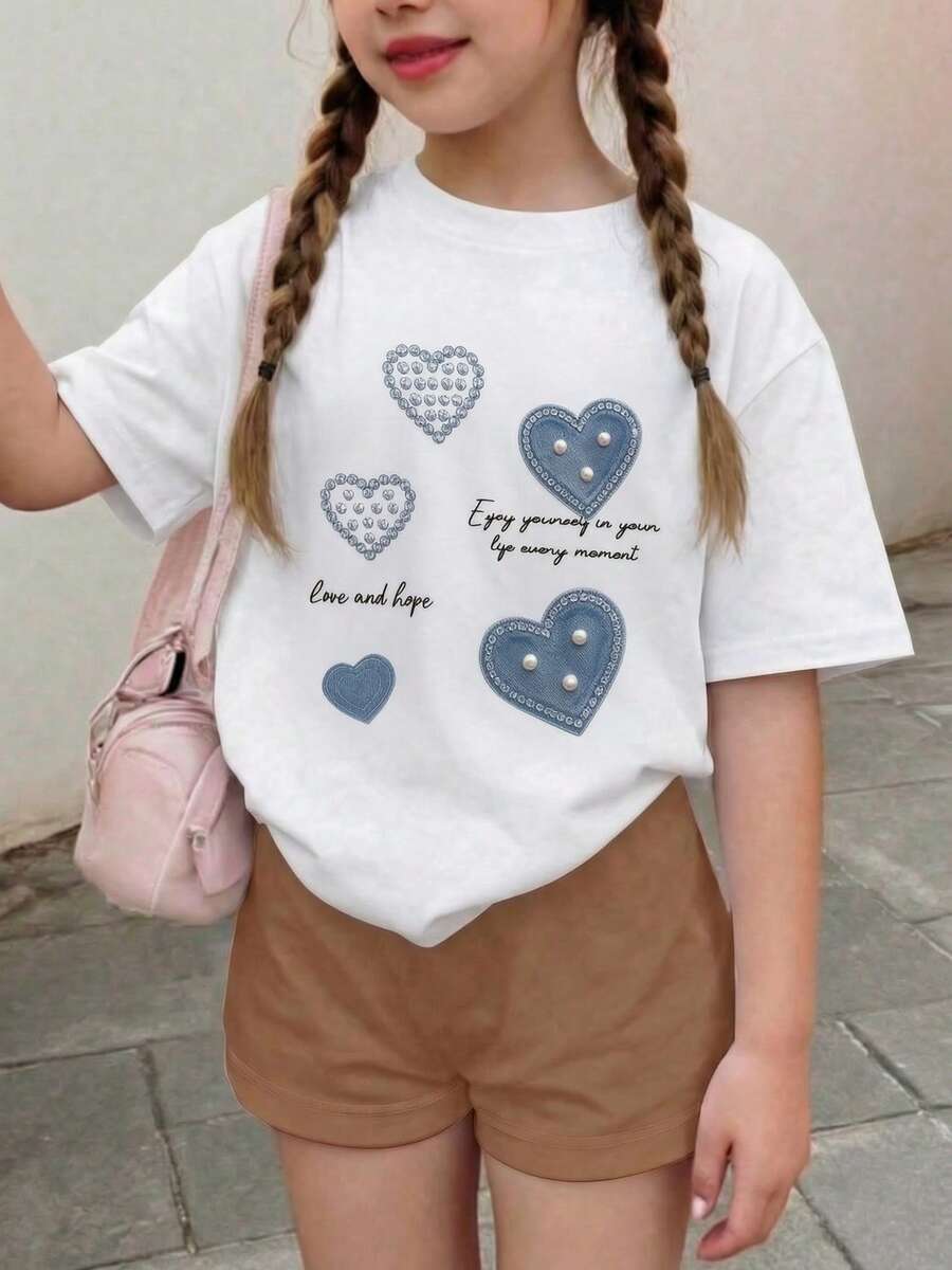 Casual Short-Sleeved, Crew-Neck T-Shirt With A Print, Ideal For Summer. Suitable For Children And Teenagers. Breathable And Sweat-Wicking. - 紅白色 - 查看 1