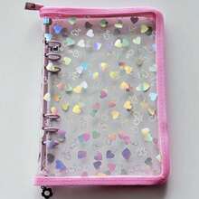 Bộ 1 bìa đựng tài liệu PVC hình trái tim hologram khổ A5, có khóa kéo toàn cạnh, kèm 10 tờ giấy thay thế 1 khe, thích hợp làm album dán, sổ kế hoạch cá nhân, lưu trữ ảnh, đựng thẻ, sổ tiết kiệm, sổ tay, album ảnh, đồ dùng văn phòng, văn phòng phẩm trường học. - Khóa kéo hình trái tim A5 - Xem 1