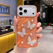 1 chiếc ốp lưng điện thoại hình nơ 3D đính ngọc trai màu cam, phù hợp với , chống sốc, ốp lưng thời trang không kèm dây đeo. - Màu cam không có dây đeo - Xem 2