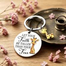 Giraffe Inspirational Keychain - "Belief Is Higher Than Fear" Stainless Steel Pendant, Gift For Friends, Students, Giraffe Enthusiasts - Multicolor - View 4