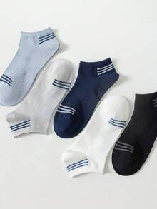 1/5 pares de calcetines de tobillo de algodón a rayas para hombres, calcetines casuales de corte bajo transpirables de malla, adecuados para uso diario en todas las estaciones - Multicolor - Ver 7