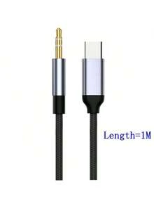 1pc 3.5mm Audio Cable, Type-C To 3.5mm Jack Adapter Cable, Compatible With Speakers, Cars, Type-C To 3.5mm Mobile Phone Accessories, USB-C Adapter Cable - Black - View 11