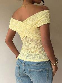 Nueva llegada Camiseta de moda ajustada con hombros descubiertos para mujer, primavera/verano - amarillo ganso - Ver 2