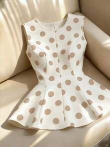 Camiseta de mujer sexy y elegante con estampado de lunares, adecuada para atuendos de primavera/verano - Albaricoque - Ver 8
