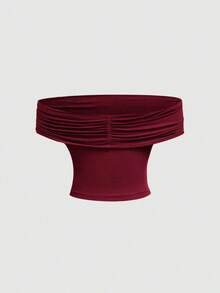Set de 2 blusas casuales de unicolor de ajuste ceñido que se pueden usar de 3 maneras diferentes para mujeres - Burdeos - Ver 7