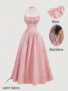 Vestido de verano con estampado floral elegante y lazo en la cintura para mujer - Rosa 2 - Ver 3