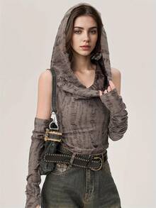 Women Fashion Wasteland-Style Sleeveless Vest With Hooded Arm Sleeves Thermal Underwear For Winter Warmth And Comfort - Dark Gray - View 4