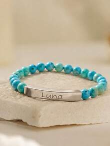 1pc Customized Women's Natural Stone Name Bracelet, Personalized Fashion Natural Stone Beaded Bracelet, Girlfriend Gift, Customized Mother's Day Bracelet, Laser Engraved Text Bracelet, Custom Name Bracelet, Engraved Anniversary Date Bracelet, Colorful Elastic Natural Stone Bracelet, Women's Bracelet, Customized Mom Bracelet, Christmas Customized Bracelet Gift For Her, Personalized Beaded Name Bracelet - Natural Stone Bracelet - View 7