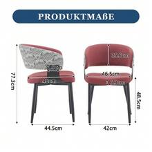 Mid-Century Modern Style Dining Chairs, Set Of 2, Retro Armchairs With Barrel-Shaped Armrests And Patterned Backrests, Faux Leather Kitchen Chairs With Sturdy Legs For Home And Restaurants - 紅色 - 查看 3