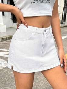 Women's Casual Versatile Daily Wear Denim Skort With Pockets - Lavado ligero - Ver 11