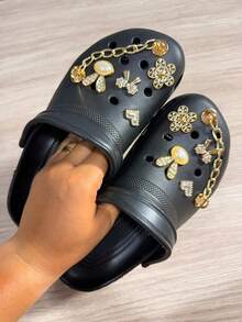 Children's Clog Shoes With Buttons, Comfortable, Soft, Crocoba - Black - View 2