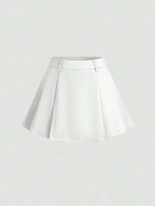 Petite Falda plisada gris de talle alto con silueta A, adelgazante y con efecto anti-exposición - Blanco - Ver 3