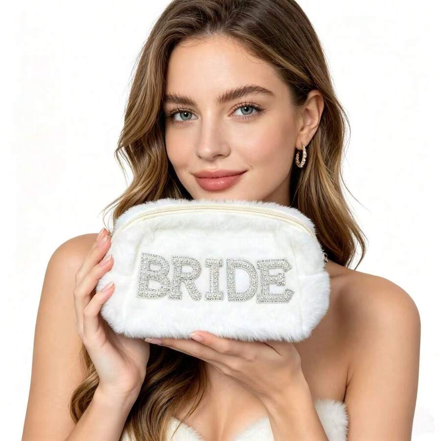 Large Bridal Makeup Bag, Zipper Closure Bridesmaid Gift Set, Suitable For Wedding, Bride, Party Supplies, Bachelorette Party, Bride-To-Be, Wedding Decor, Ideal Bridesmaid Gift, Suitable For Wedding Party, Anniversary - Bag - View 1