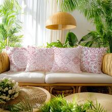 MEMNUN 4pcs Watercolor Pink Patchwork Floral Print Cushion Cover (No Pillow Insert), Made Of Polyester Fabric, Single-Sided Printing, 17.7*17.7in(45*45cm)/19.69*19.69in(50*50cm)/15.75*15.75in(40*40cm), Retro Floral Tile Design, Suitable For Sofa, Bed, Bedroom, Office, Hotel, Home Decor, All Seasons, Gift - Multicolor - View 7