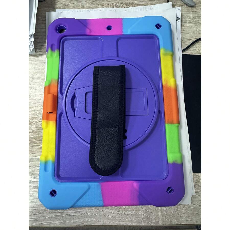 1件重型旋轉支架保護殼，適用於 iPad (第9代、第8代或第7代) 10.2 吋，附手腕帶與 Apple Pencil 插槽 - 黑色 - 多彩紫 - 查看 1