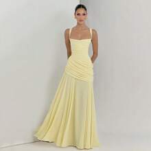 Nueva Llegada Vestido Gala Solido Escote Bajo Espalda Descubierta Siren - Amarillo - Ver 6