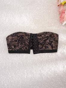 Women's Strapless Bra, Sexy Lace Contrast Mesh Front Closure Bra - Black - View 6