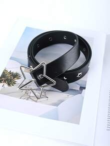 1 pieza Cinturón de cuero personalizado con estrella de cinco puntas y múltiples agujeros, estilo punk para mujer - A - Ver 4