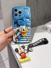 Disney Mickey Mouse Clubhouse Phone Case : 3D Fluffy Pattern Border Protector Phone Soft Phone Case With A Free Cute Mickey Bracelet Chain Lanyard, Mickey, Minnie, Goofy, Donald Duck, Daisy Duck, Pluto, For Apple 17 Promax 17 Pro 16 15 14 13 12 11 Pro Max XS Max X XR Soft Cover Summer Phone Case - 白色 - 查看 3