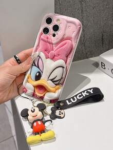Disney Mickey Mouse Clubhouse Phone Case : 3D Fluffy Pattern Border Protector Phone Soft Phone Case With A Free Cute Mickey Bracelet Chain Lanyard, Mickey, Minnie, Goofy, Donald Duck, Daisy Duck, Pluto, For Apple 17 Promax 17 Pro 16 15 14 13 12 11 Pro Max XS Max X XR Soft Cover Summer Phone Case - 白色 - 查看 4