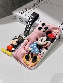 Disney Mickey Mouse Clubhouse Phone Case : 3D Fluffy Pattern Border Protector Phone Soft Phone Case With A Free Cute Mickey Bracelet Chain Lanyard, Mickey, Minnie, Goofy, Donald Duck, Daisy Duck, Pluto, For Apple 17 Promax 17 Pro 16 15 14 13 12 11 Pro Max XS Max X XR Soft Cover Summer Phone Case - 白色 - 查看 7