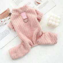 Bộ quần áo bốn chân cao cấp bằng vải nhung mềm mại, thân thiện với da dành cho mèo và chó nhỏ, thích hợp cho mùa thu/đông. - Hồng - Xem 1
