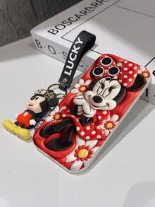 Disney Mickey Mouse Clubhouse Phone Case : 3D Fluffy Pattern Border Protector Phone Soft Phone Case With A Free Cute Mickey Bracelet Chain Lanyard, Mickey, Minnie, Goofy, Donald Duck, Daisy Duck, Pluto, For Apple 17 Promax 17 Pro 16 15 14 13 12 11 Pro Max XS Max X XR Soft Cover Summer Phone Case - 白色 - 查看 7