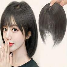 女士合成假发片，3D法式刘海，自然蓬松轻盈，无缝遮盖白发 - 摩卡棕 - 查看 2