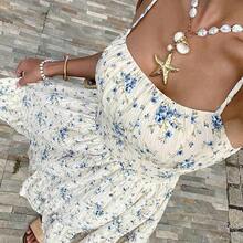 Women's Summer Holiday Ditsy Floral Print Ruffle Hem Spaghetti Strap Beach Dress,Bohemian Clothes Vacation Resort - Púrpura malva - Ver 4