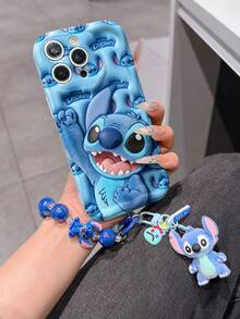 Disney Has Authorized, Phone Case - Chain Set, The Stitch Lilo & Stitch 3D Phone Case Plus A Silicone 3D Stitch Bracelet With Metallic Ring Removable Bracelet, Stitch And Angel Pattern, Compatible With Iphone17/16/15/14/13/12/11/XS/XR/X Plus Pro Max, A Stylish Cartoon Phone Case, The Perfect Gift Choice, Phone Protection, Durable Phone Cover, Great Gift For Friends And Family. - trắng - Xem 1