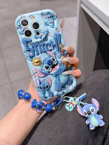Disney Has Authorized, Phone Case - Chain Set, The Stitch Lilo & Stitch 3D Phone Case Plus A Silicone 3D Stitch Bracelet With Metallic Ring Removable Bracelet, Stitch And Angel Pattern, Compatible With Iphone17/16/15/14/13/12/11/XS/XR/X Plus Pro Max, A Stylish Cartoon Phone Case, The Perfect Gift Choice, Phone Protection, Durable Phone Cover, Great Gift For Friends And Family. - White - View 1