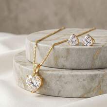 Necklace And Earrings Set - Women's, 925 Sterling Silver Plated And Gold Plated, 45cm - 金色 - 查看 2