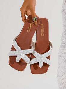 Women's Fashion Flat Sandals Open Toe, New Spring/Summer Versatile Pearl Decorated Ladies Slip-On Beach Shoes, Suitable For Dresses And Vacation - Brown - View 4