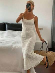 YHHLivesso Nuevo vestido largo de mujer de unicolor para playa y resort de veranoYHH - Blanco marfil - Ver 3