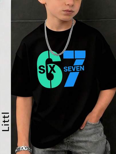 Tween Boys Casual Printed Round Neck Short Sleeve T-Shirt, Summer Top