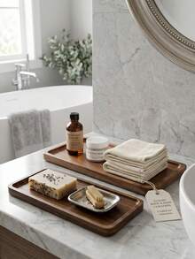 Rectangular Decorative Tray, Bathroom Tray, Wooden Tray, Multipurpose Tray, Kitchen Tray, Bathroom Decor, Room Decor, Bathroom Accessories, Suitable For Living Room, Hotel, Shower, Bathroom, Home Use, Meeting Various User Needs - C-Wood Color - View 4