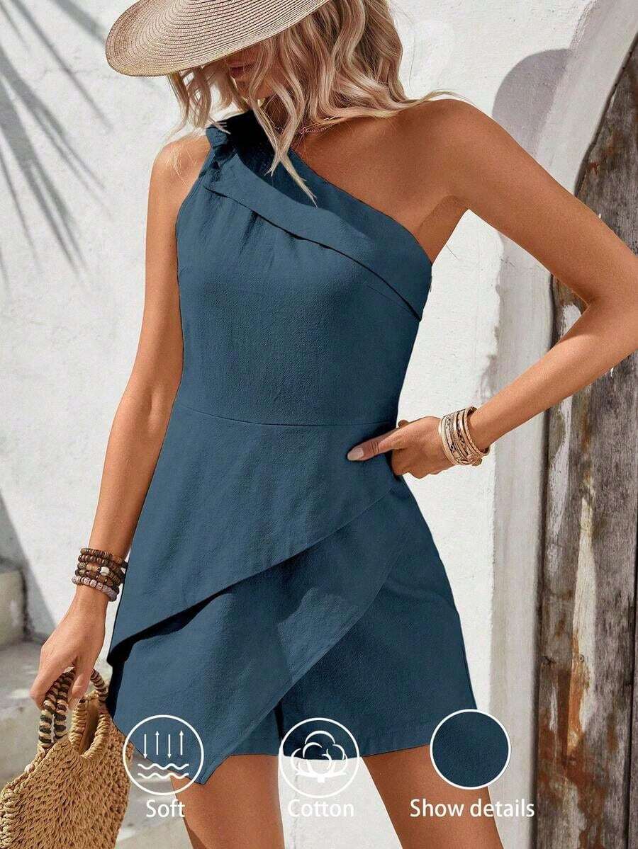 Mono sin mangas de unicolor minimalista para mujer, de verano - Azul - Ver 1