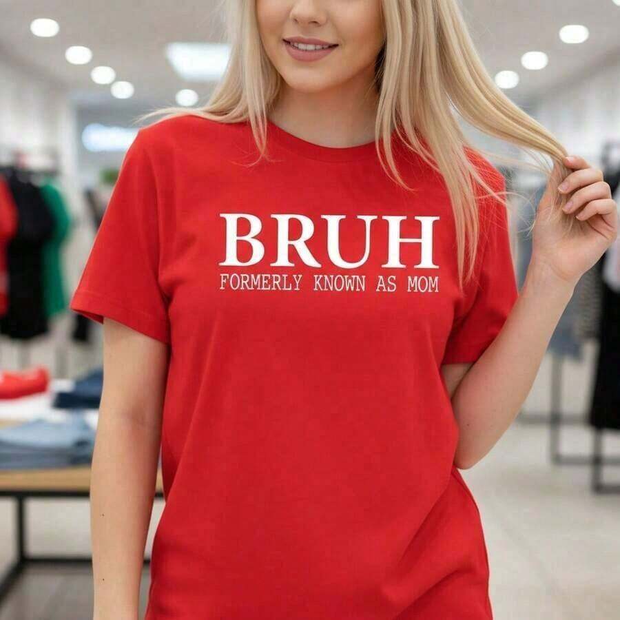 short-sleevePlayera de Mujer de Algodón, Camiseta de Algodón Puro para Mujer con Estampado Gráfico "BRUH Formerly Known As Mom", Camiseta Casual de Manga Corta y Cuello Redondo, Corte Holgado, Tallas S Disponibles, Camiseta Divertida con Mensaje sobre la Vida de Mamá, Uso Diario, Tela Suave y Transpirable, Cuello Redondo, 100% Algodón, Tejido Suave, Manga Corta100% Cotton - Rojo - Ver 1