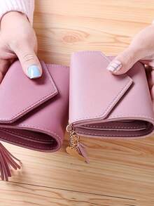 1 PC Tassel Pendant With Lychee Pattern Wallet, Card Holder, Coin Purse, Three Fold Wallet, Suitable For Storing Change And Keys - Multicolor - View 4