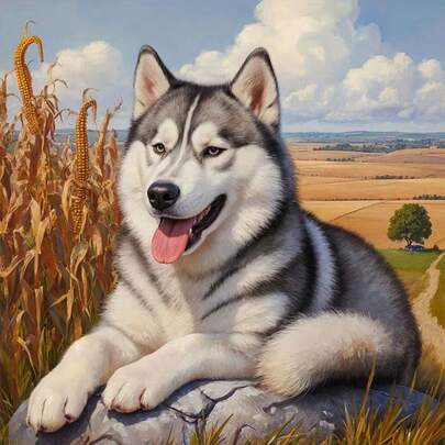 Nuevo kit de pintura de diamantes 5D - Husky de campo, arte de mosaico de diamantes acrílicos, decoración del hogar para la sala de estar, dormitorio, regalo para mamá, sin marco